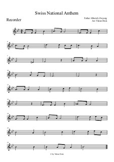Schweizer Psalm (Swiss National Anthem): Für Blockflöte by Alberich Zwyssig