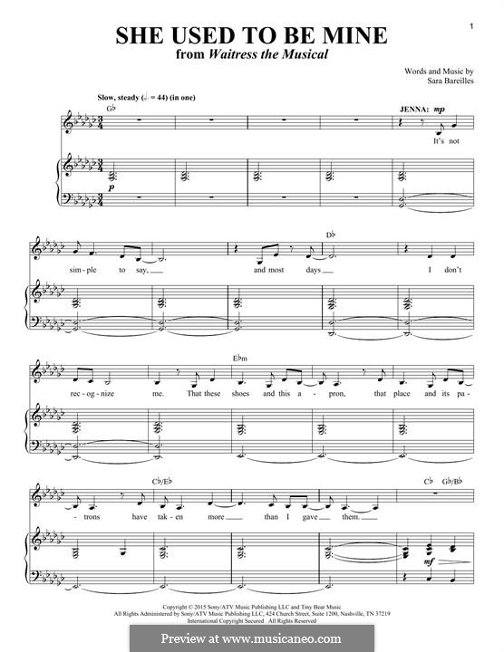 She Used To Be Mine (from Waitress): Für Stimme und Klavier by Sara Bareilles