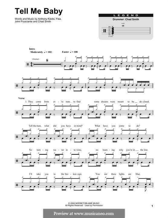 Tell Me Baby (Red Hot Chili Peppers): Drum set by Flea, Anthony Kiedis, Chad Smith, John Frusciante