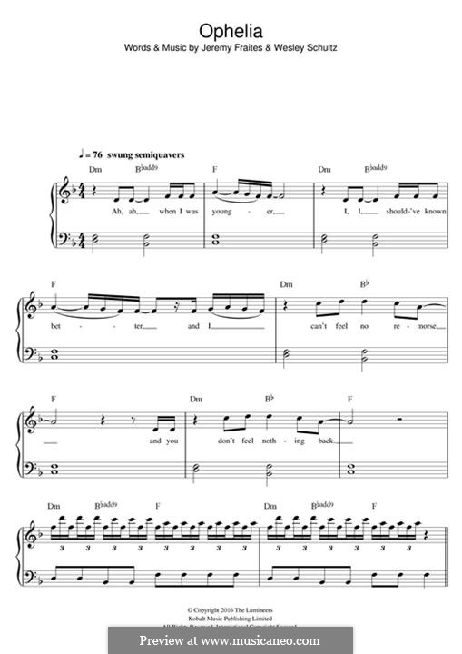 Ophelia (The Lumineers): Für Klavier by Jeremy Fraites