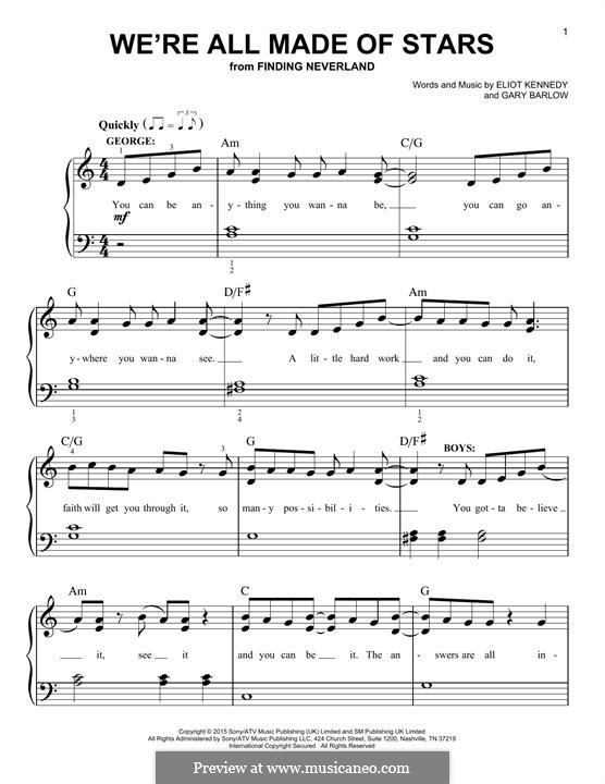 We're All Made of Stars (from 'Finding Neverland'): Für Klavier by Eliot Kennedy, Gary Barlow