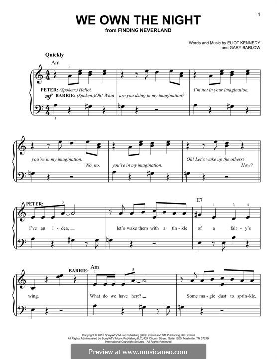 We Own the Night (The Dinner Party) from 'Finding Neverland': Für Klavier by Eliot Kennedy, Gary Barlow