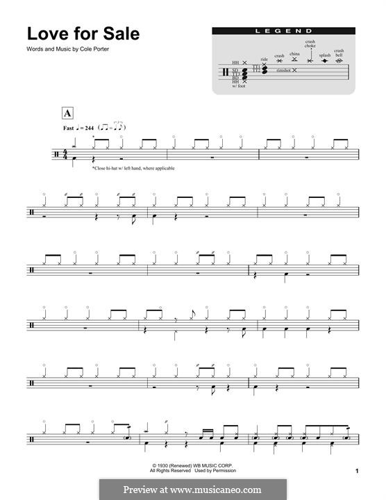 Love for Sale: Drum set by Cole Porter
