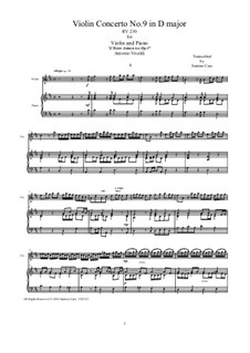 Konzert für Violine und Streicher Nr.9 in D-Dur, RV 230: Bearbeitung für Violine und Klavier by Antonio Vivaldi