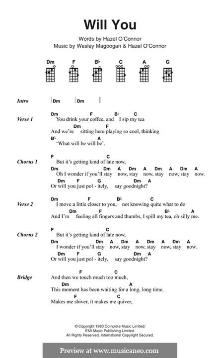 Will You (Hazel O'Connor): Text und Akkorde by Wesley Magoogan