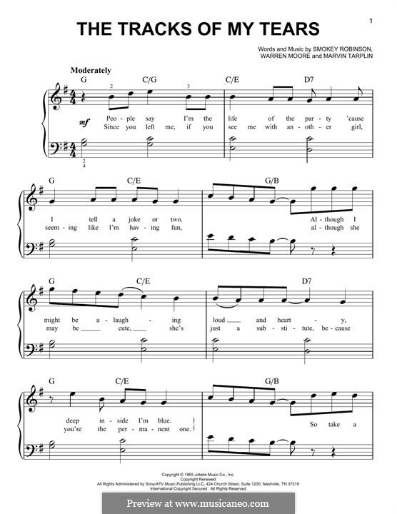 The Tracks of My Tears (The Miracles): Für Klavier by Marvin Tarplin, Smokey Robinson, Warren Moore