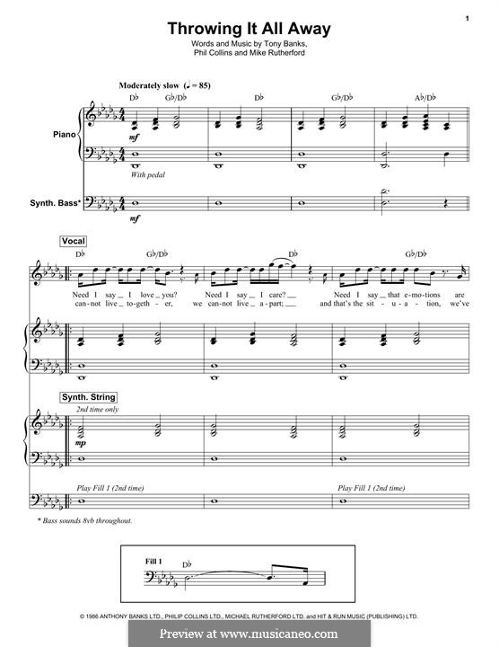 Throwing It All Away (Genesis): Für Stimme und Klavier by Tony Banks, Mike Rutherford, Phil Collins
