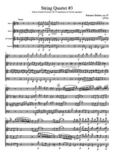 Streichquartett Nr.3 in B-Dur, Op.67: Version for wind quartet - score, parts by Johannes Brahms