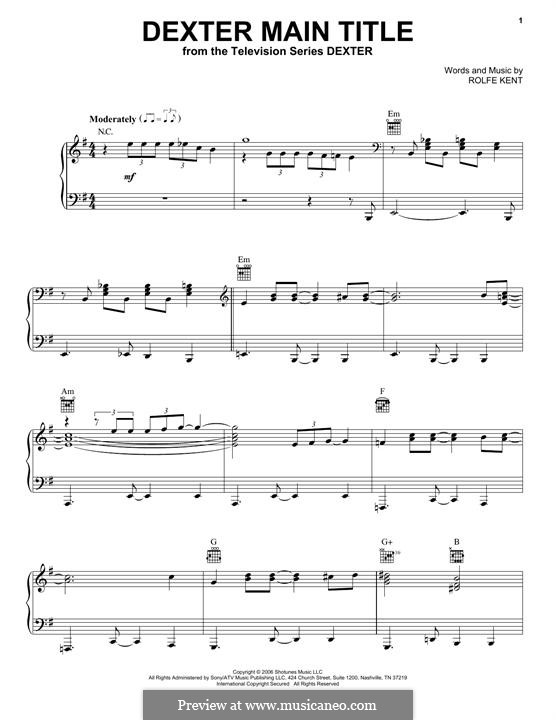 Dexter™ (Main Title Theme): Für Klavier by Rolfe Kent
