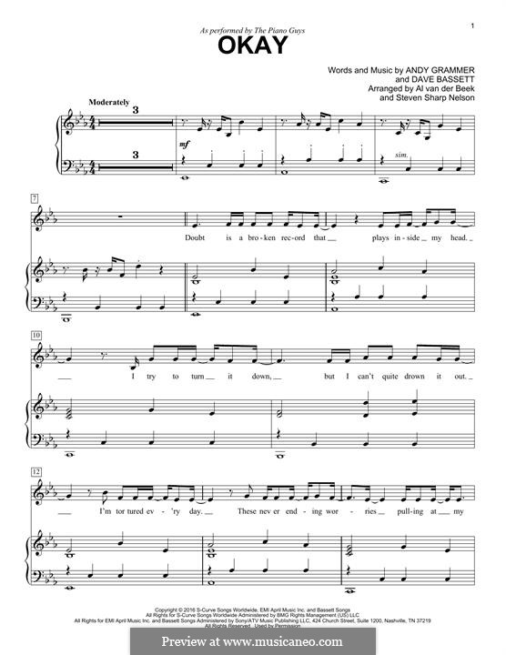 Okay (The Piano Guys): Für Stimme und Klavier by Dave Bassett, Andy Grammer