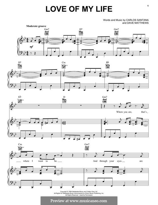 Love of My Life (Santana): Für Stimme und Klavier (oder Gitarre) by Carlos Santana, David J. Matthews