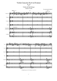 La stravaganza. Twelve Violin Concertos, Op.4: Violin Concerto No.8 in D minor – score and all parts, RV 249 by Antonio Vivaldi