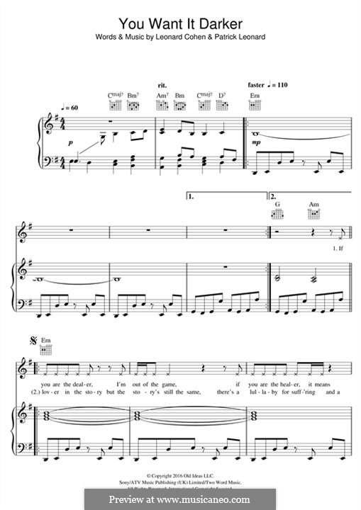 You Want It Darker: Für Stimme und Klavier (oder Gitarre) by Leonard Cohen, Patrick Leonard