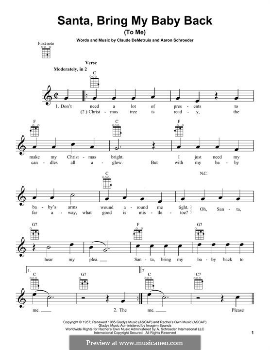 Santa, Bring My Baby Back (To Me): Für Ukulele by Aaron Schroeder, Claude DeMetrius