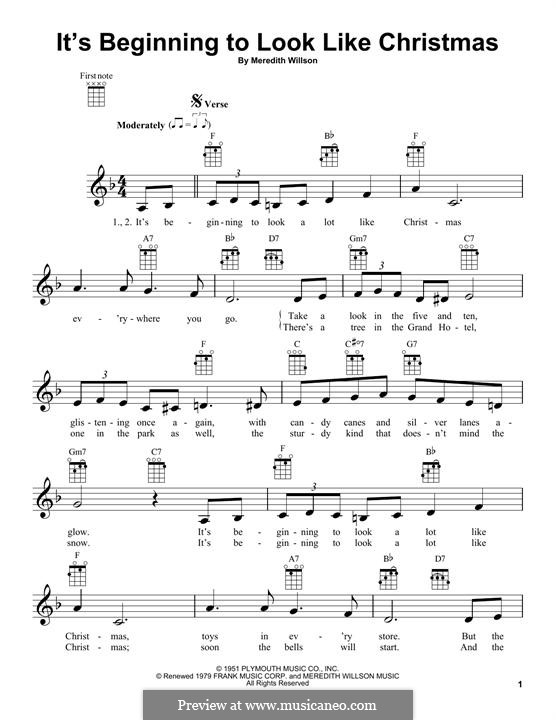 It's Beginning to Look a Lot Like Christmas (Perry Como): Für Ukulele by Meredith Willson