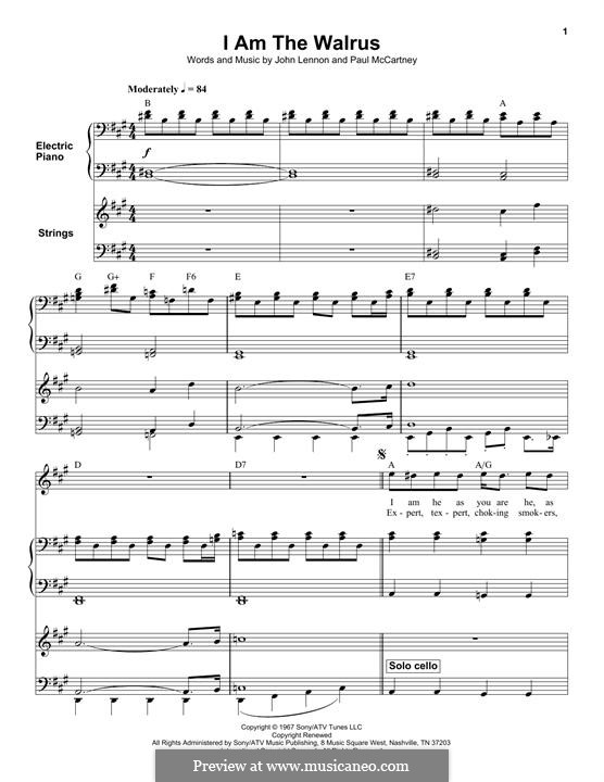 I am the Walrus (The Beatles): For voice, violin, cello and piano by John Lennon, Paul McCartney