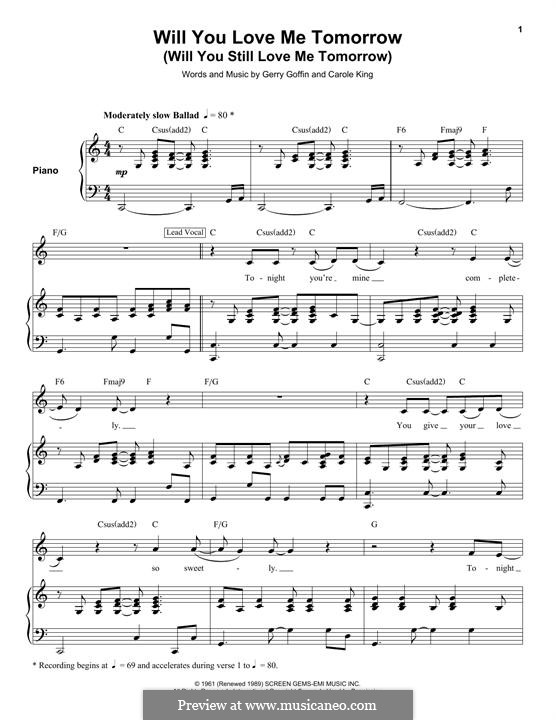 Will You Love Me Tomorrow (Will You Still Love Me Tomorrow): Für Stimme und Klavier (oder Gitarre) by Carole King, Gerry Goffin