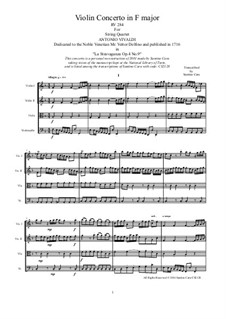 La stravaganza. Twelve Violin Concertos, Op.4: Violin Concerto No.9 in F Major. Arrangement for string quartet, RV 284 by Antonio Vivaldi