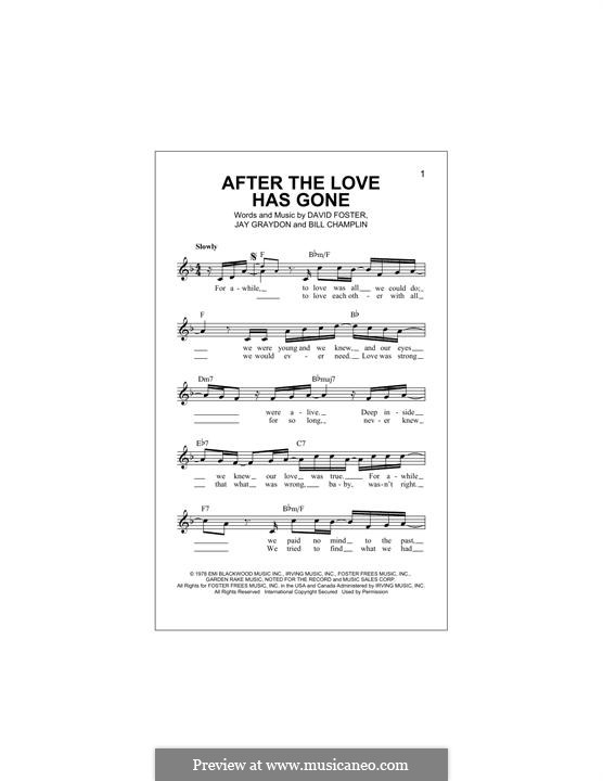 After the Love Has Gone (Earth, Wind & Fire): Melodische Linie by Bill Champlin, David Foster, James Graydon