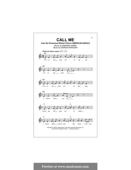 Call Me (Blondie): Melodische Linie by Deborah Harry, Giorgio Moroder
