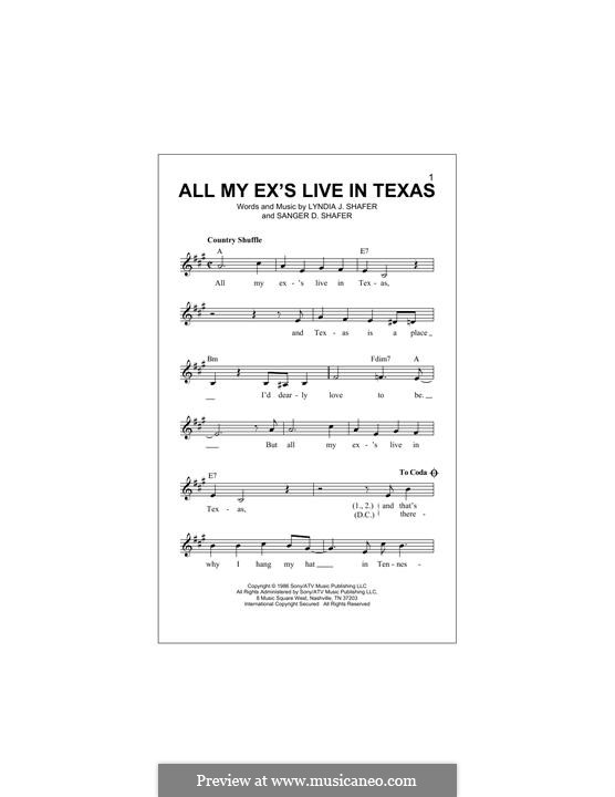 All My Ex's Live in Texas: Melodische Linie by Lyndia J. Shafer, Sanger D. Shafer