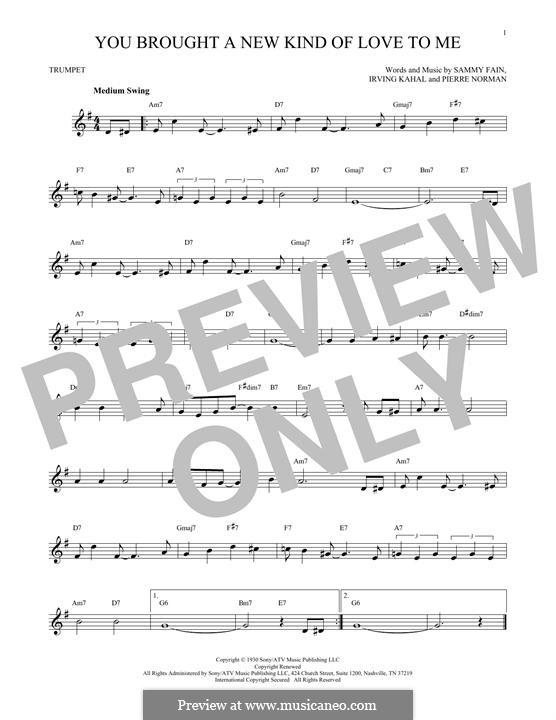 You Brought a New Kind of Love to Me (Frank Sinatra): Für Trompete by Irving Kahal, Pierre Norman Connor, Sammy Fain