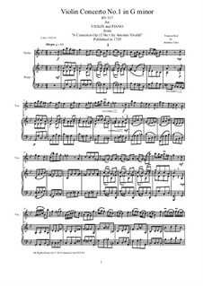 Concerto No.1 in G minor, RV 317: Bearbeitung für Violine und Klavier by Antonio Vivaldi