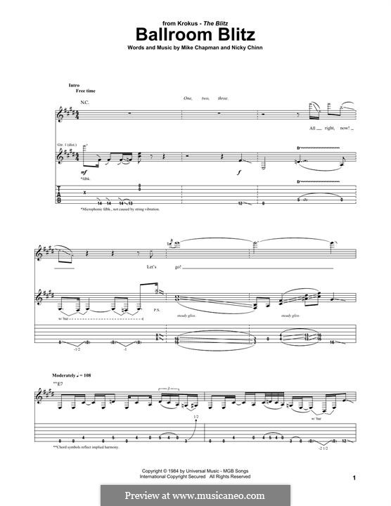 Ballroom Blitz (Sweet): For guitar with tab (Krokus) by Mike Chapman, Nicky Chinn