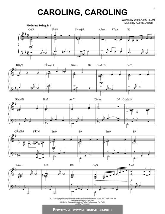 Caroling, Caroling (Nat King Cole): Für Klavier (G-Dur) by Alfred Burt