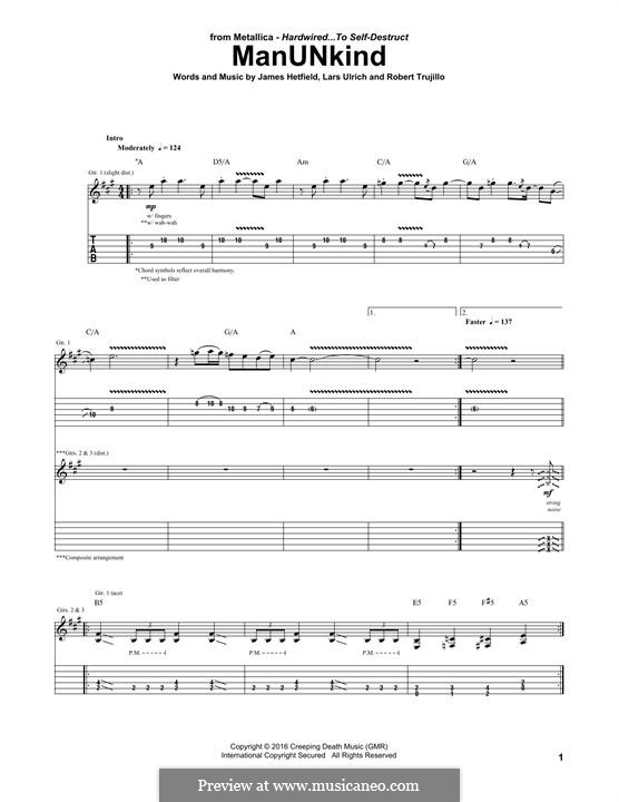ManUNkind (Metallica): Für Gitarre mit Tabulatur by James Hetfield, Lars Ulrich, Robert Trujillo