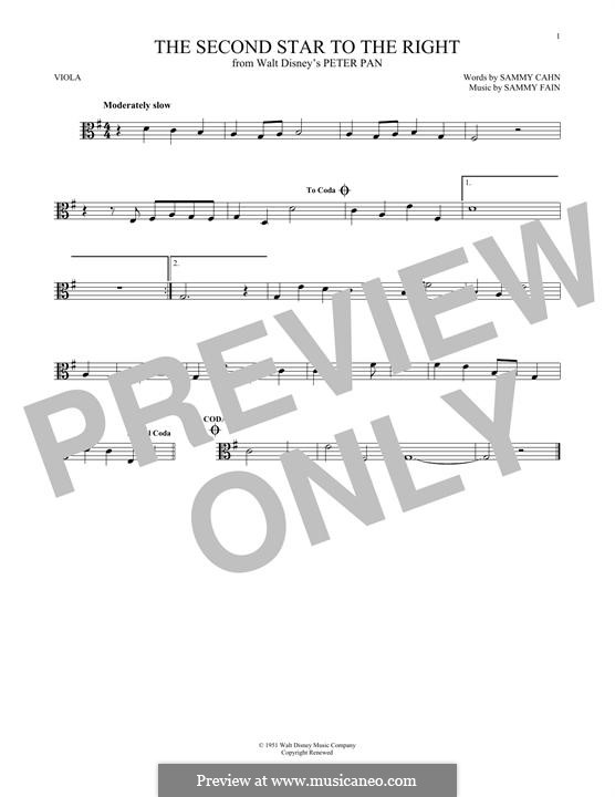 The Second Star to the Right (from Peter Pan): For viola by Sammy Fain