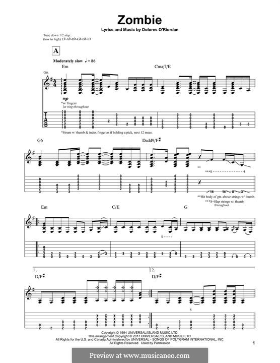 Zombie (The Cranberries): Für Gitarre mit Tabulatur by Dolores O'Riordan