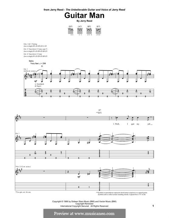 Guitar Man (Elvis Presley): Für Gitarre mit Tabulatur by Jerry Reed