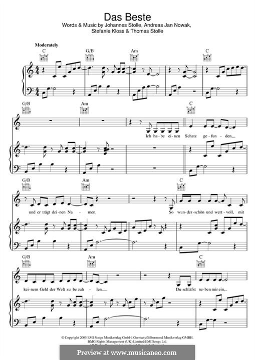 Das Beste (Silbermond): Für Stimme und Klavier (oder Gitarre) by Johannes Stolle, Thomas Stolle, Andreas Jan Nowak, Stefanie Kloss