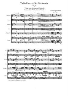 La stravaganza. Twelve Violin Concertos, Op.4: Violin Concerto No.5 in A Major – score, parts, RV 347 by Antonio Vivaldi