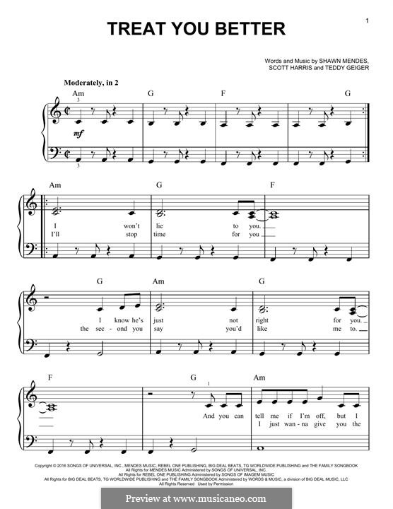 Treat You Better: Für Klavier by John Theodore Geiger, Scott Harris, Shawn Mendes