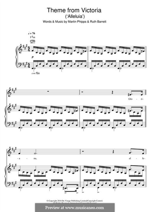 Victoria Theme: Alleluia (feat. Mediaeval Baebes): Für Stimme und Klavier (oder Gitarre) by Martin Phipps, Ruth Barrett