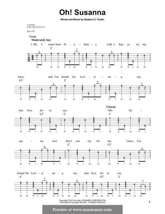 Oh! Susanna: For banjo by Stephen Foster