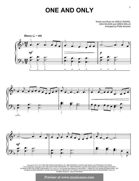 One and Only: Für Klavier by Adele, Daniel Wilson, Greg Wells