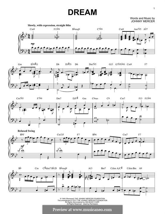Dream (Frank Sinatra): Für Klavier by Johnny Mercer