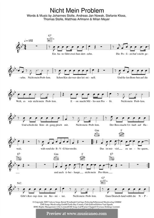 Nicht Mein Problem (Silbermond): Melodische Linie by Johannes Stolle, Thomas Stolle, Andreas Jan Nowak, Stefanie Kloss, Matthias Arfmann, Milan Meyer