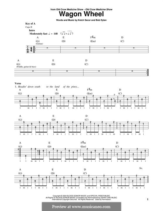 Wagon Wheel (Old Crow Medicine Show) von B. Dylan, K. Secor auf MusicaNeo