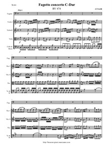 Concerto for Fagotto and Strings in C Major, RV 474: Score and all parts by Antonio Vivaldi