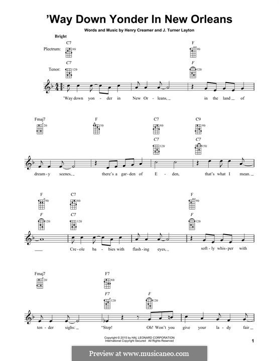 Way Down Yonder in New Orleans: For banjo by J. Turner Layton