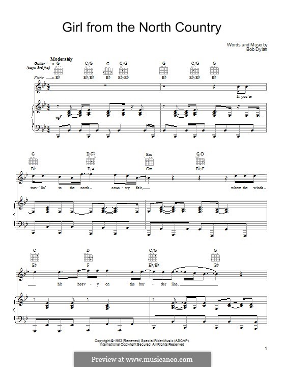 Girl from the North Country: Für Stimme und Klavier (oder Gitarre) by Bob Dylan