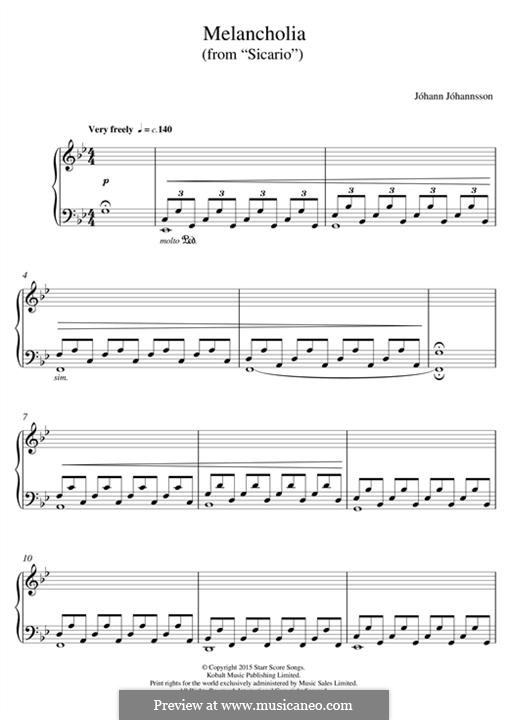Melancholia (from 'Sicario'): Für Klavier by Johann Johannsson