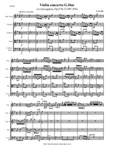 La stravaganza. Twelve Violin Concertos, Op.4: Violin Concerto No.12 in G Major 'La stravaganza' – score and parts, RV 298 by Antonio Vivaldi