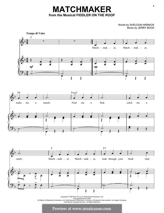 Matchmaker (from The Fiddler on the Roof): Für Stimme und Klavier by Jerry Bock
