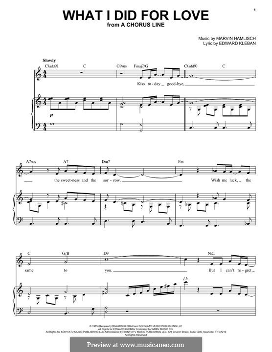 What I Did for Love (Priscilla Lopez): Für Stimme und Klavier by Marvin Hamlisch