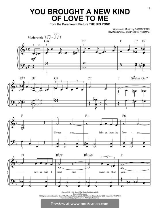 You Brought a New Kind of Love to Me (Frank Sinatra): Für Klavier by Irving Kahal, Pierre Norman Connor, Sammy Fain